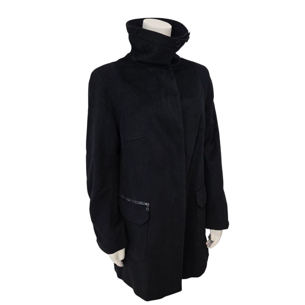 Akris Punto Womens Wool Coat Size 12 Classic Minimalist Knit Funnel Collar ~READ
